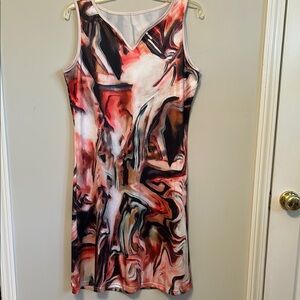 SHEIN Orange Black Sleeveless V-Neck Sheath Mini. Size Small.